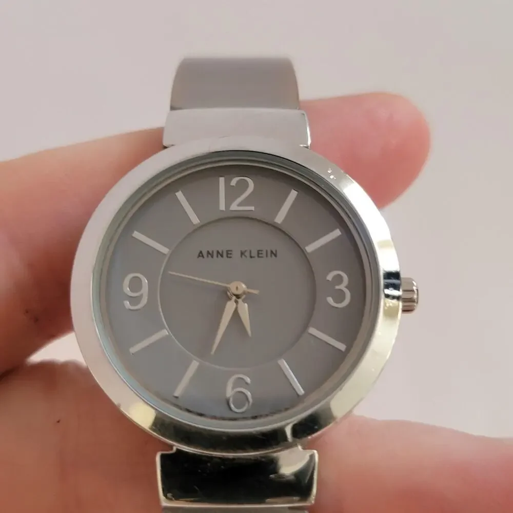 Anne Klein Womens Watch Silver Case Gray Dial Stainless Bangle Bracelet Quartz